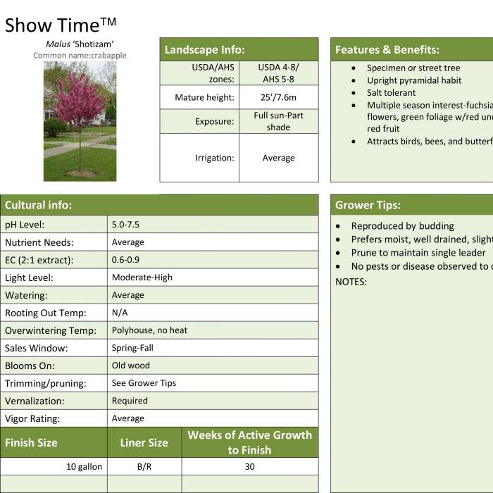 Preview of Show Time Malus Professional Grower Sheet PDF
